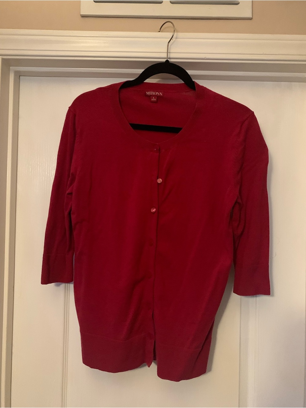 Merona Red Button-Front Crewneck Cardigan